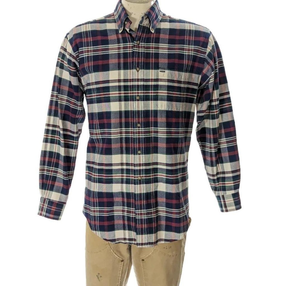 Brooks Brothers Mens Cotton Plaid Flannel Button Down Shirt Navy Sz M EUC